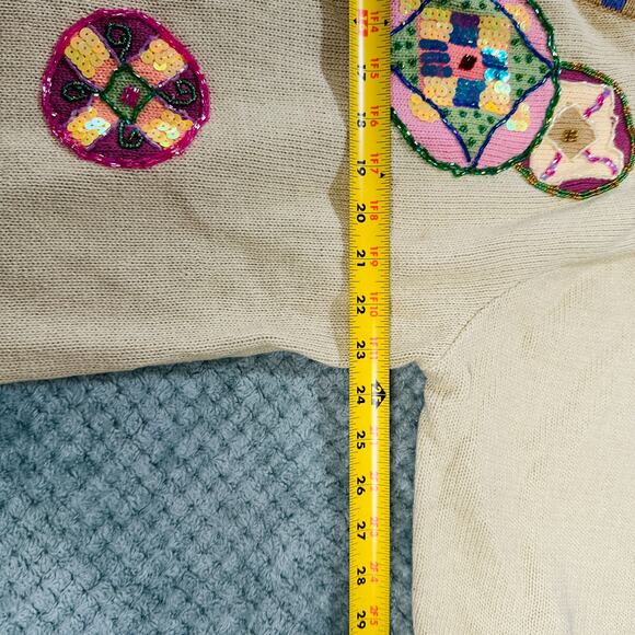 VINTAGE STORYBOOK KNITS BEADED COLORFUL KNIT TURTLE CHUNKY CARDIGAN SWEATER - Picture 6 of 7